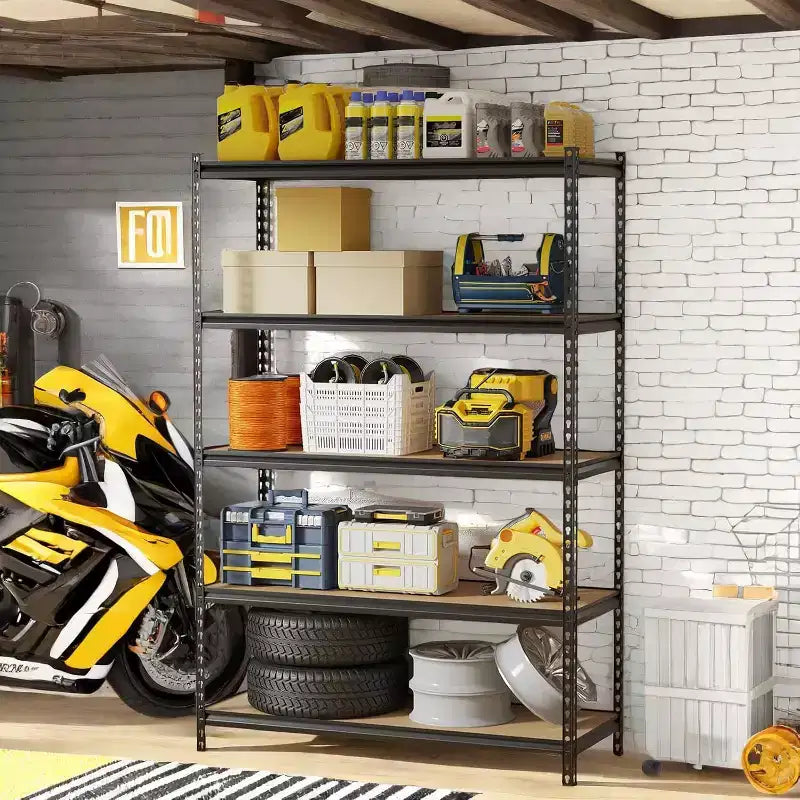 Acekool Étagères de Rangement pour Garage 5 Niveaux Robustes, Étagère Métallique Réglable, Capacité de Charge 1750 kg, 122 x 46 x 185 cm, Noir