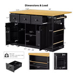 CLIHOME 53 Grand îlot de cuisine avec abattant, support de rangement interne de porte, chariot de cuisine roulant sur 5 roulettes avec 5 étagères latérales ouvertes