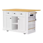 CLIHOME 53 Grand îlot de cuisine avec abattant, support de rangement interne de porte, chariot de cuisine roulant sur 5 roulettes avec 5 étagères latérales ouvertes