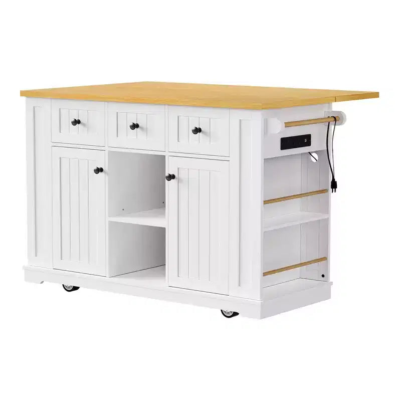 CLIHOME 53 Grand îlot de cuisine avec abattant, support de rangement interne de porte, chariot de cuisine roulant sur 5 roulettes avec 5 étagères latérales ouvertes