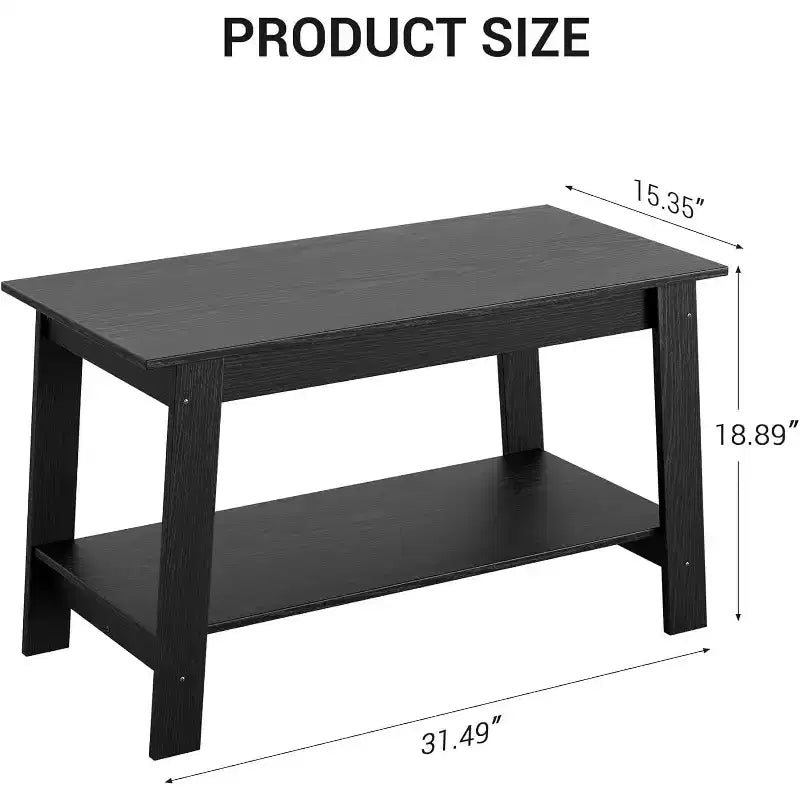 Table basse de ferme moderne avec étagère de rangement, table centrale rectangulaire à 2 niveaux en bois pour le salon et le bureau à domicile