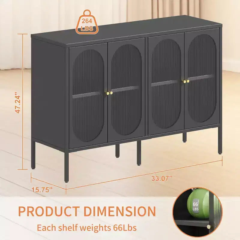 Meuble buffet Okak avec rangement, buffet haut avec portes vitrées et étagères réglables, placard de rangement pour cuisine et salle à manger