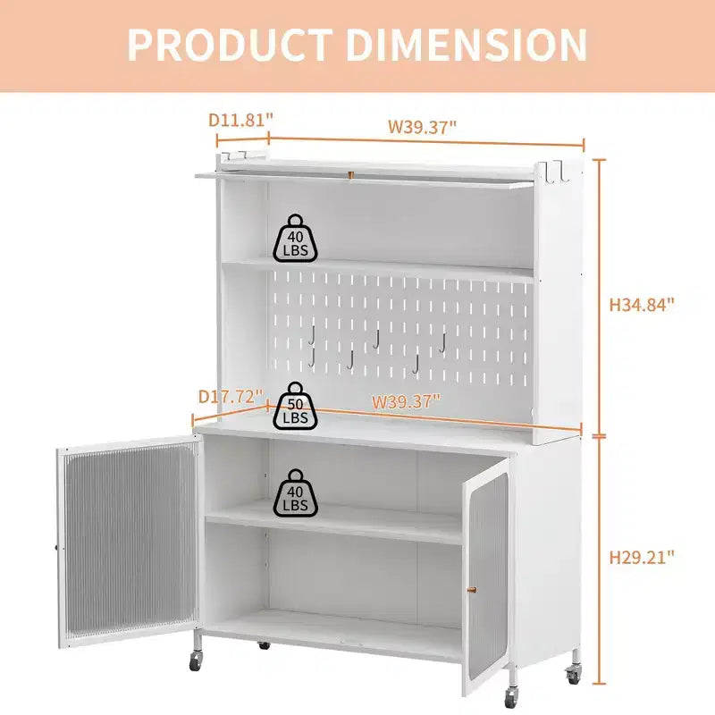 Meuble buffet Okak avec rangement, buffet haut avec portes vitrées et étagères réglables, placard de rangement pour cuisine et salle à manger
