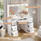Acekool Coiffeuse Blanche avec Miroir, Éclairage Réglable et Prises Électriques, Table de Maquillage à 7 Tiroirs pour Chambre ou Dressing