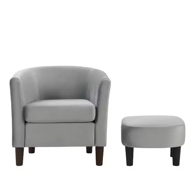 Fauteuil en velours avec pouf, fauteuil barillet moderne pour salon, chambre à coucher