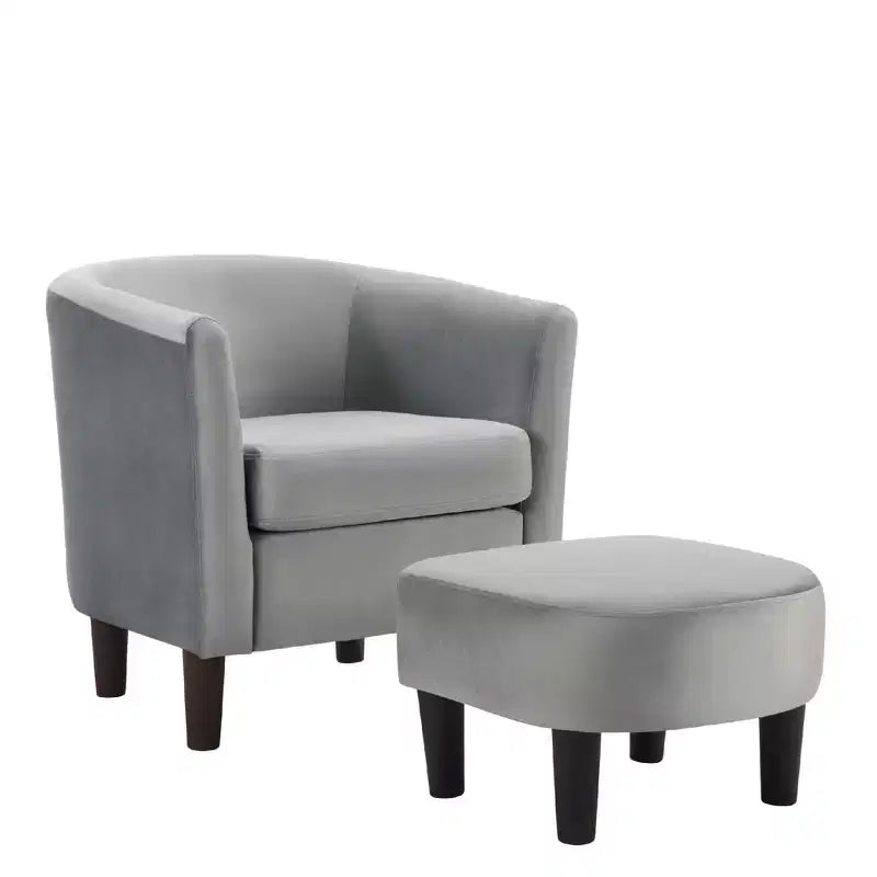 Fauteuil en velours avec pouf, fauteuil barillet moderne pour salon, chambre à coucher