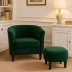 Fauteuil en velours avec pouf, fauteuil barillet moderne pour salon, chambre à coucher
