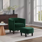 Fauteuil en velours avec pouf, fauteuil barillet moderne pour salon, chambre à coucher
