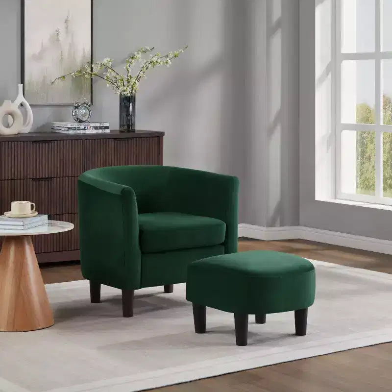 Fauteuil en velours avec pouf, fauteuil barillet moderne pour salon, chambre à coucher