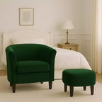 Fauteuil en velours avec pouf, fauteuil barillet moderne pour salon, chambre à coucher