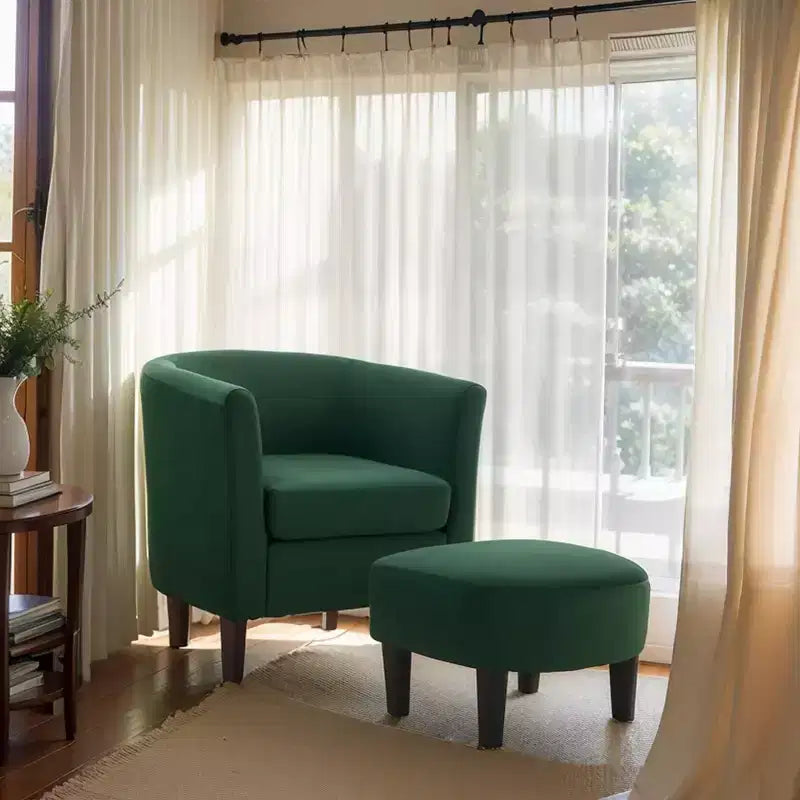 Fauteuil en velours avec pouf, fauteuil barillet moderne pour salon, chambre à coucher