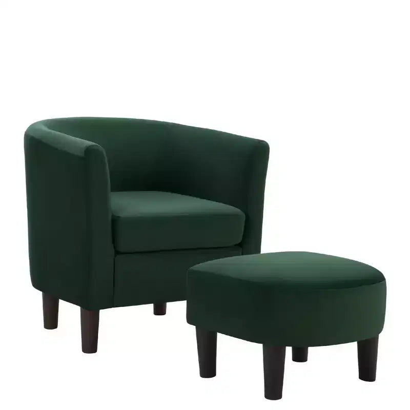 Fauteuil en velours avec pouf, fauteuil barillet moderne pour salon, chambre à coucher
