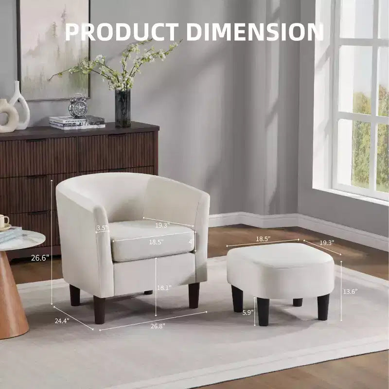 Fauteuil en velours avec pouf, fauteuil barillet moderne pour salon, chambre à coucher