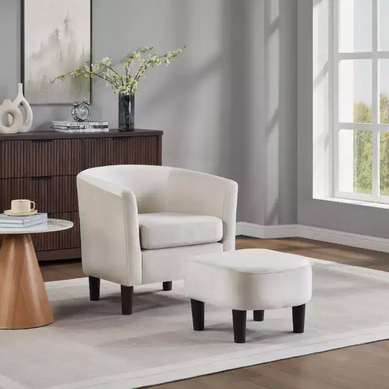 Fauteuil en velours avec pouf, fauteuil barillet moderne pour salon, chambre à coucher