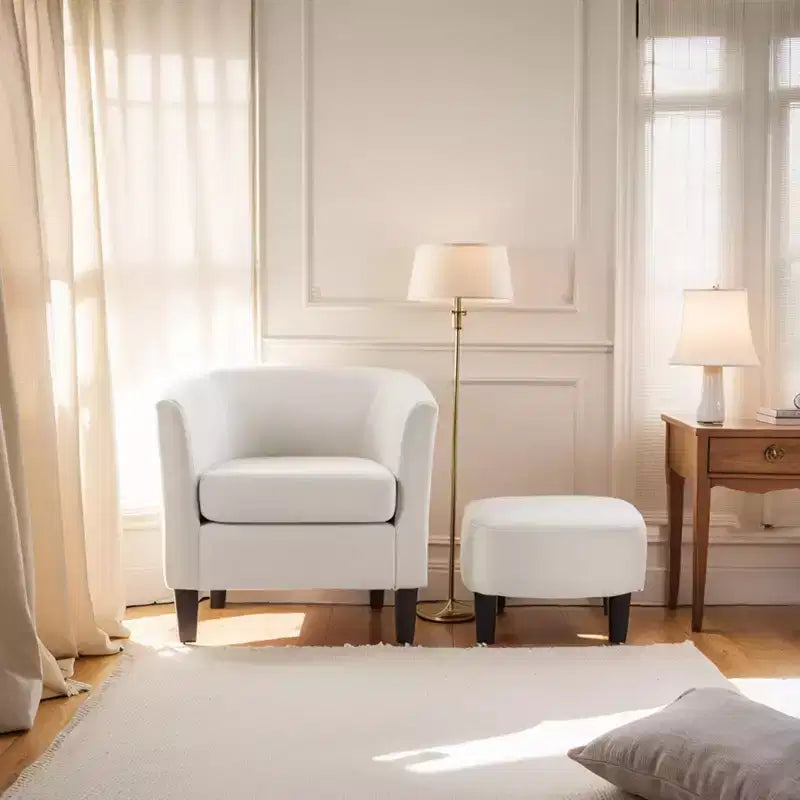 Fauteuil en velours avec pouf, fauteuil barillet moderne pour salon, chambre à coucher