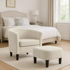 Fauteuil en velours avec pouf, fauteuil barillet moderne pour salon, chambre à coucher