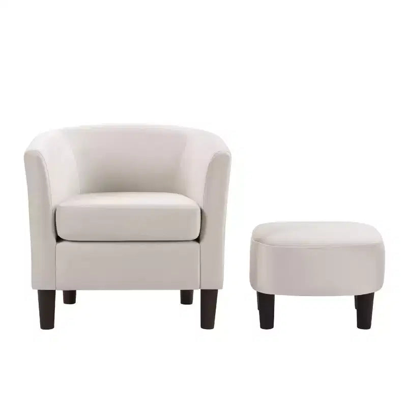 Fauteuil en velours avec pouf, fauteuil barillet moderne pour salon, chambre à coucher