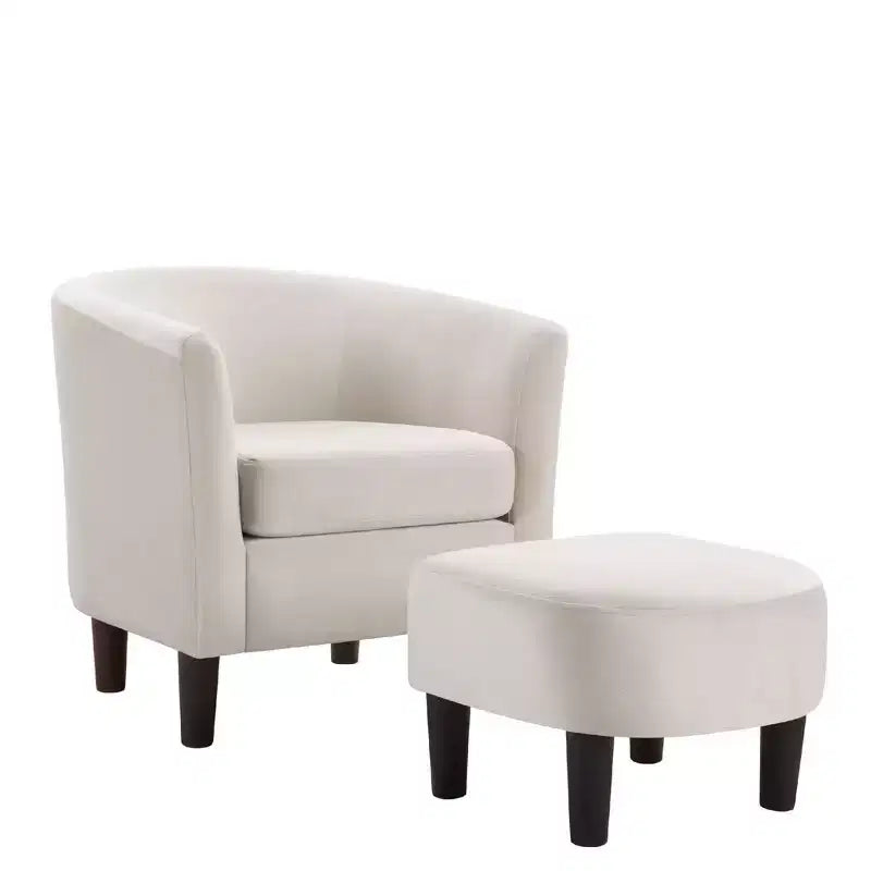 Fauteuil en velours avec pouf, fauteuil barillet moderne pour salon, chambre à coucher