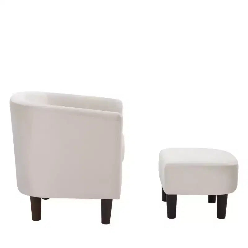 Fauteuil en velours avec pouf, fauteuil barillet moderne pour salon, chambre à coucher