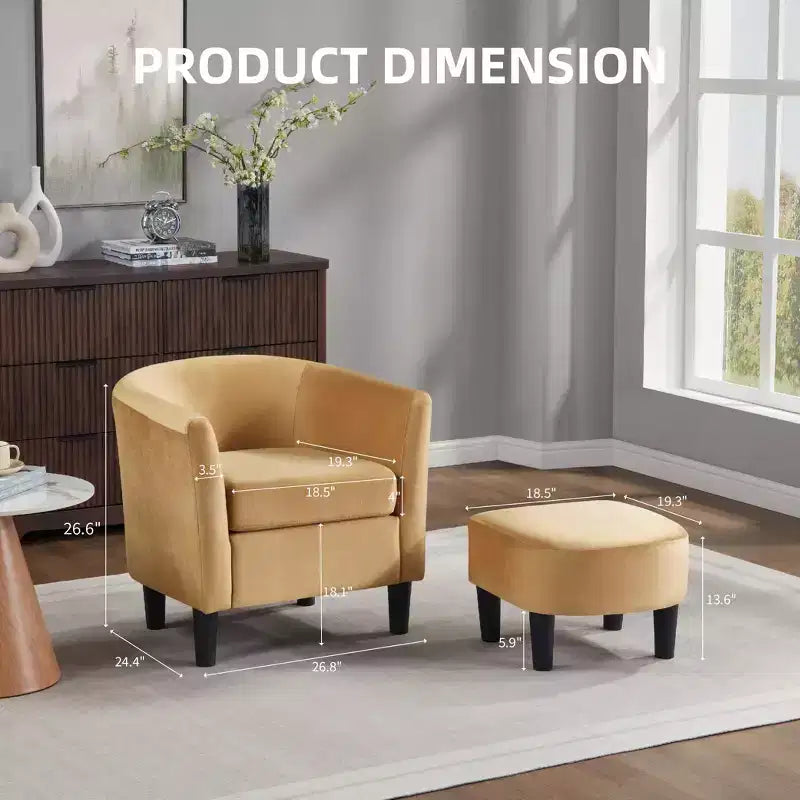 Fauteuil en velours avec pouf, fauteuil barillet moderne pour salon, chambre à coucher