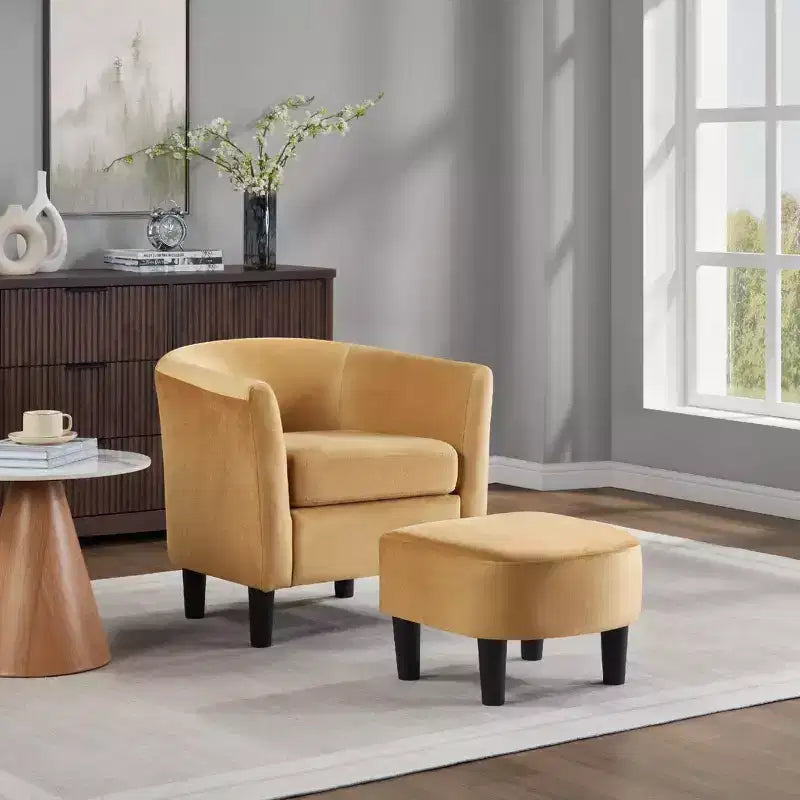 Fauteuil en velours avec pouf, fauteuil barillet moderne pour salon, chambre à coucher