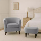 Fauteuil en velours avec pouf, fauteuil barillet moderne pour salon, chambre à coucher