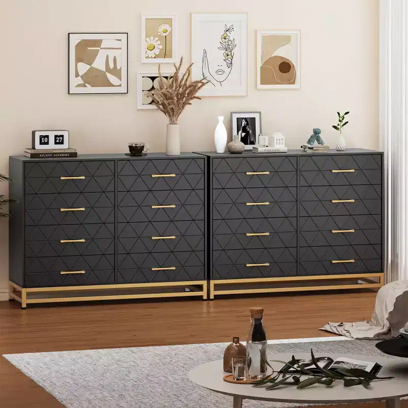 ??Commode noire 8 tiroirs pour chambre et dressing, meuble haut avec glissières à fermeture douce, kit anti-basculement | Organisateur de rangement compact de 91,9 cm de haut ?