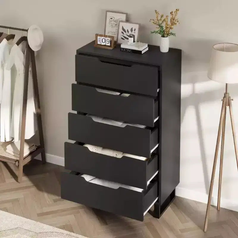 Commode 5 tiroirs pour chambre à coucher, commode haute de 130 cm, armoire à tiroirs verticale autoportante avec rangement, commode de rangement en bois pour salon, couloir