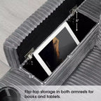 Canapé d'angle modulable en velours côtelé 5 places convertible 106 W avec chargeur USB, porte-gobelets et accoudoir de rangement