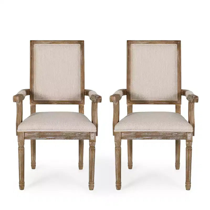 Chaises de salle à manger en bois rembourrées en tissu GDFStudio Ashlyn French Country (lot de 2)