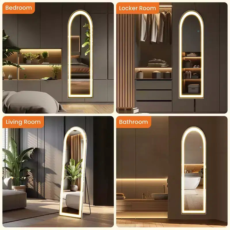 Bestier Miroir pleine longueur avec lumières LED, miroir de 152 cm avec cadre en alliage d'aluminium, miroirs sur pied ou muraux pour le salon