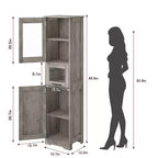 Élément de rangement haut et étroit de 170 cm avec portes vitrées et étagère réglable, armoire autoportante étroite