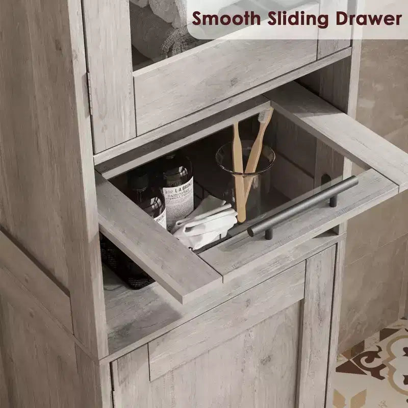 Élément de rangement haut et étroit de 170 cm avec portes vitrées et étagère réglable, armoire autoportante étroite