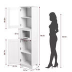 Élément de rangement haut et étroit de 170 cm avec portes vitrées et étagère réglable, armoire autoportante étroite