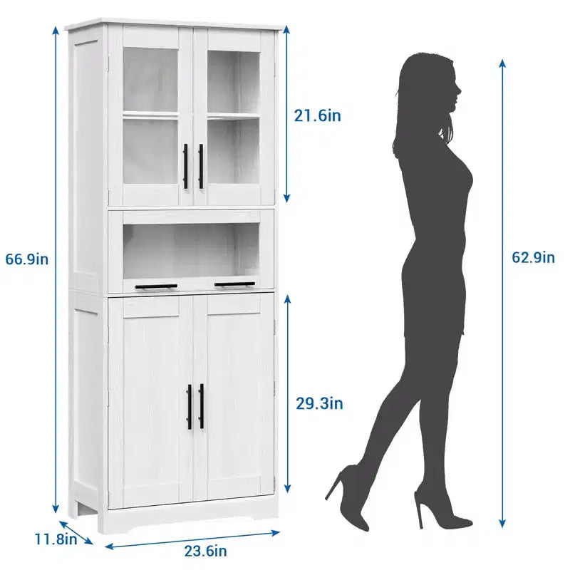 Élément de rangement haut et étroit de 170 cm avec portes vitrées et étagère réglable, armoire autoportante étroite