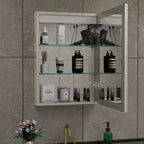 Armoire à pharmacie LED avec miroir, montage en surface ou encastré, lumière dimmable 3 couleurs, anti-buée, USB et prise de courant