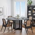PexFix 60 x 60 Farmhouse Kitchen Dining Room Table Furniture Round Black Kitchen Table with Rattan Woven Legs for Kitchen Bar Living Room