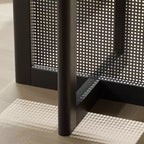 PexFix 60 x 60 Table de salle à manger de cuisine de style ferme Table de cuisine ronde noire avec pieds en rotin tressé pour cuisine bar salon