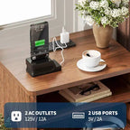 Table de chevet cannelée moderne, Table de nuit en bois avec ports USB et prises, 2 tiroirs et étagère ouverte, Table d'appoint décorative