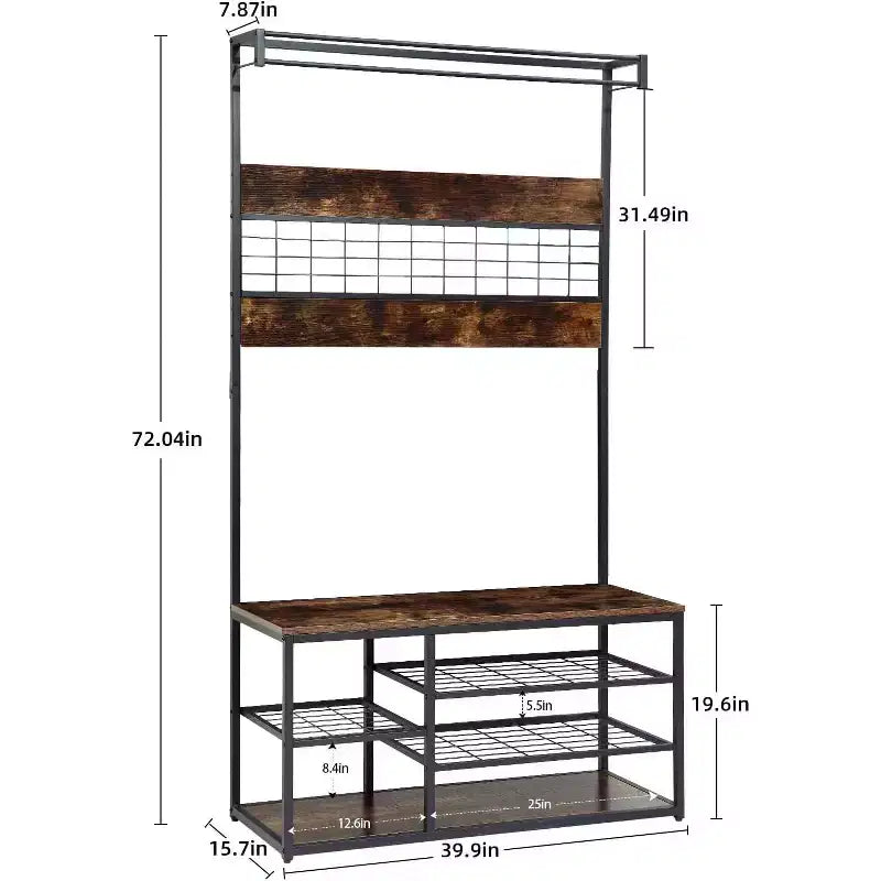 Porte-manteau d'entrée moderne de 39,9 po avec étagères de rangement et cadre robuste, porte-manteau autoportant pour salon/chambre/entrée