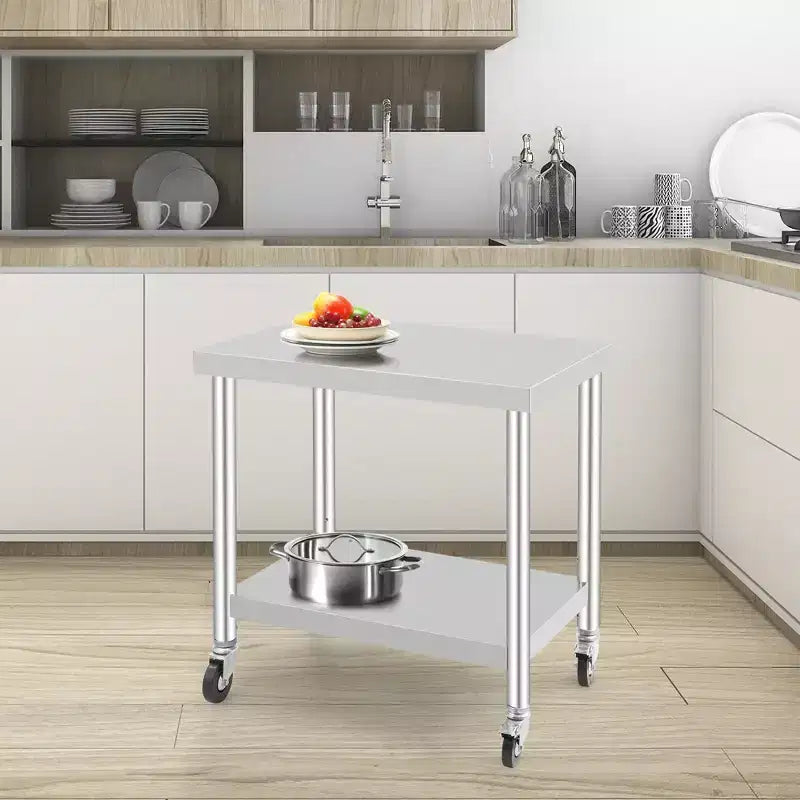 Table de Travail Commerciale en Acier Inoxydable 24x36 Pouces, Table de Préparation Mobile avec Étagère de Rangement Réglable et Roues Verrouillables