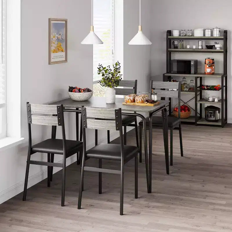 Ensemble de table à manger pour 4 personnes avec plateau rectangulaire en bois et chaises rembourrées, service de 5 pièces pour cuisine et salle à manger pour petits espaces, appartement