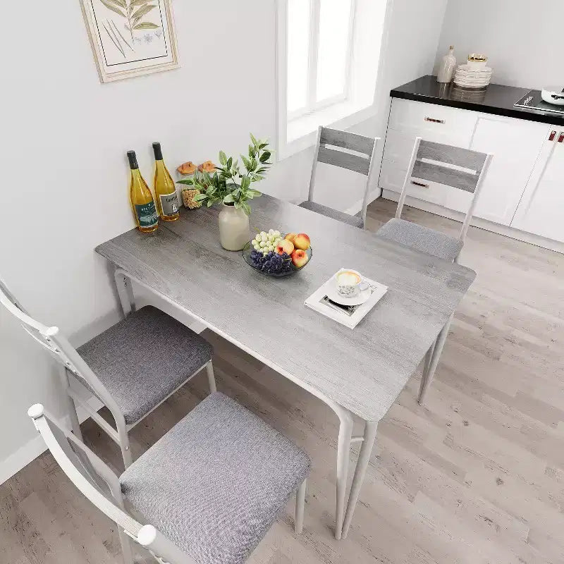 Ensemble de table à manger pour 4 personnes avec plateau rectangulaire en bois et chaises rembourrées, service de 5 pièces pour cuisine et salle à manger pour petits espaces, appartement