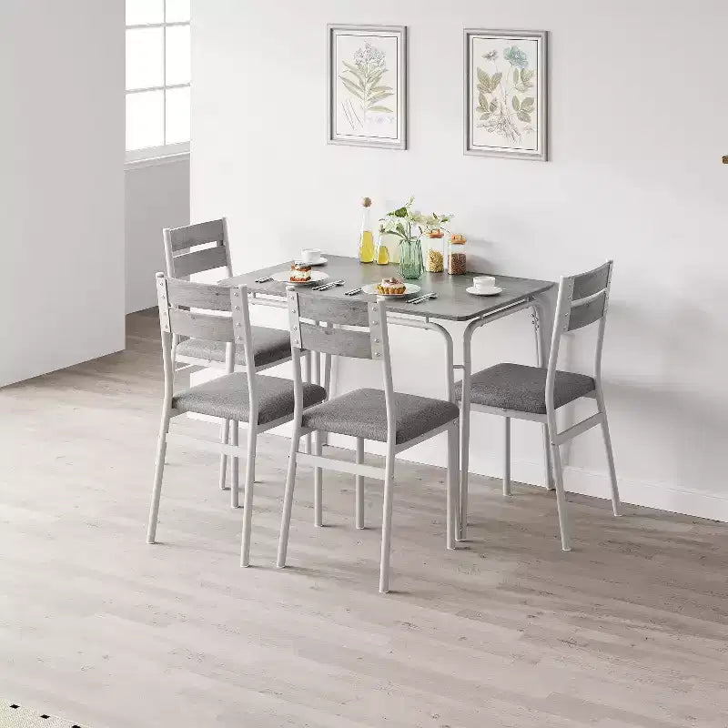 Ensemble de table à manger pour 4 personnes avec plateau rectangulaire en bois et chaises rembourrées, service de 5 pièces pour cuisine et salle à manger pour petits espaces, appartement