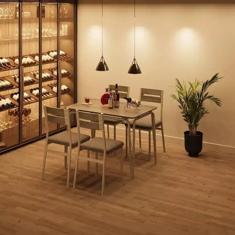 Ensemble de table à manger pour 4 personnes avec plateau rectangulaire en bois et chaises rembourrées, service de 5 pièces pour cuisine et salle à manger pour petits espaces, appartement