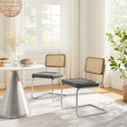 Lot de 2 chaises de salle à manger Art Leon en similicuir et cannage en rotin