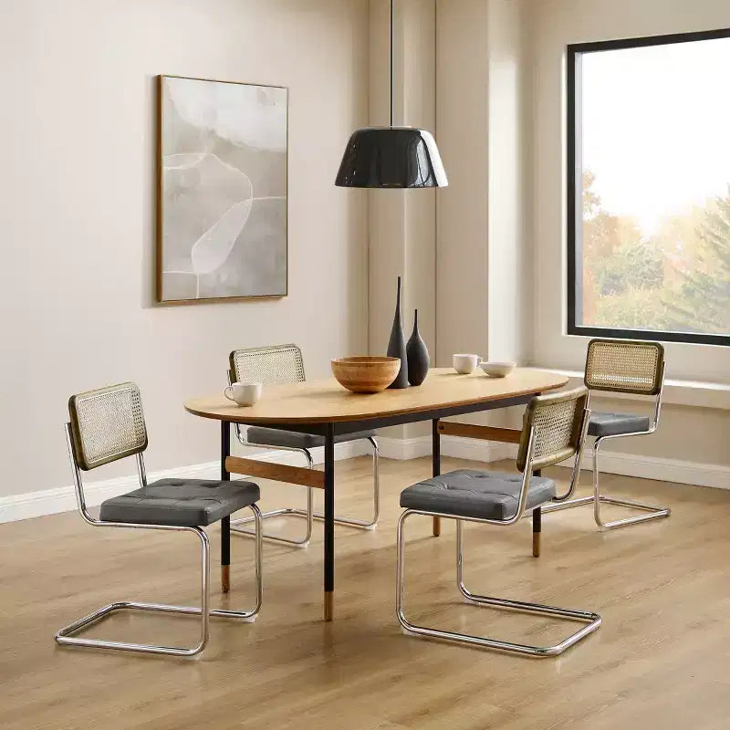 Lot de 2 chaises de salle à manger Art Leon en similicuir et cannage en rotin