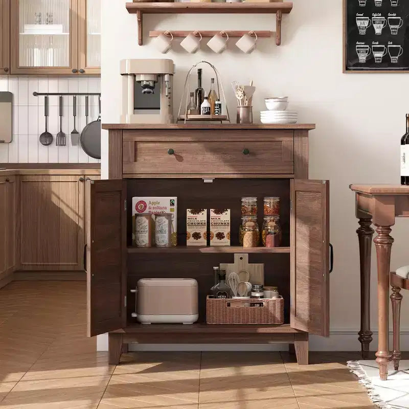 Bahut de buffet moderne avec étagère réglable à 3 niveaux et 7 hauteurs, meuble de rangement de cuisine avec un grand tiroir pour la salle à manger, l'entrée