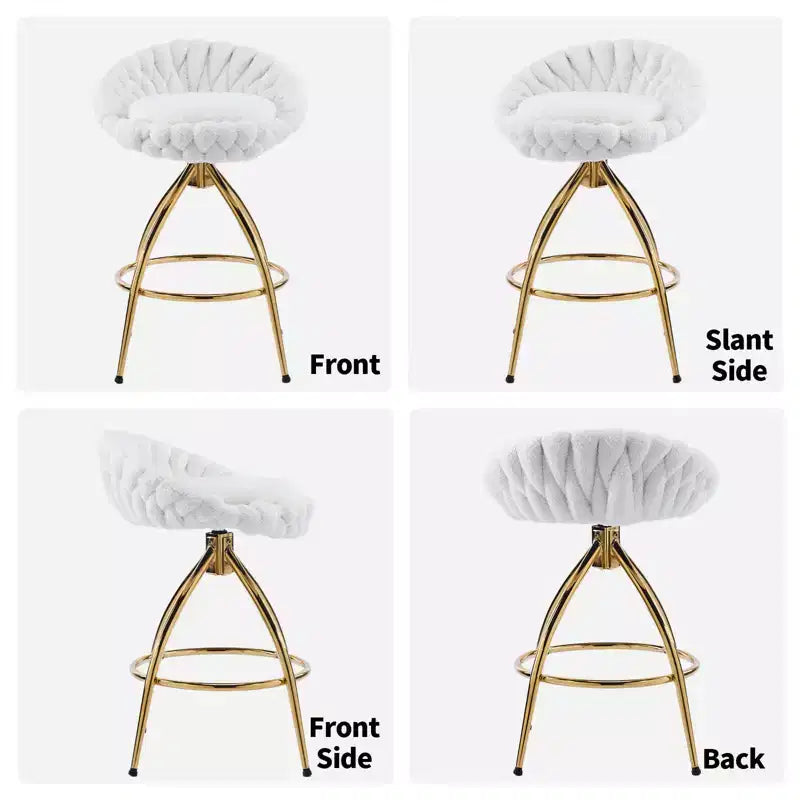 Karl Home Lot de 2 tabourets de bar pivotants blancs avec revêtement en tissu bouclette et pieds en fer doré galvanisé