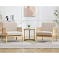 2PCS Mid Century Modern Accent Chair, Comfy Chairs with Sturdy Wood Legs, Rattan Backrest & Beige Thick Linen Cushion,for Bedroom Balcony